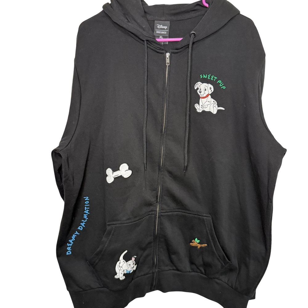Disney BoxLunch 101 Dalmatians Zip Hoodie XL Black NWT Embroidered Graphic